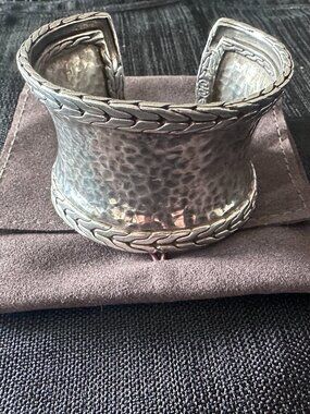John Hardy Palu 42mm Wide Hammered Sterling Silver Cuff Bracelet 925